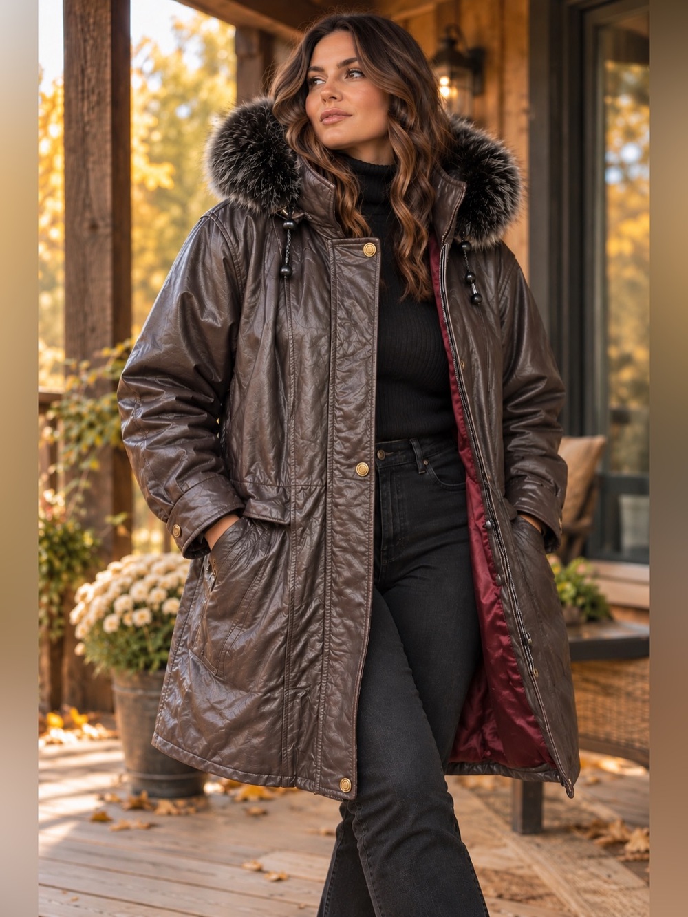 ✨Rare✨Vintage✨| PLONGÉ | 🍁Cuir Leather | XL | Genuine Fur Hood Parka 🦊